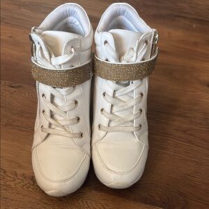 White and Gold High-Top Platform Sneakers 7.5 JustFab